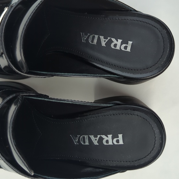 Prada Women's Black 85 Triangle Logo Mules In Brushed Leather - Picture 9 of 11